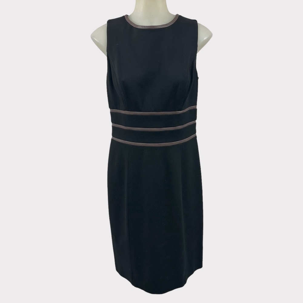 LAUREN RALPH LAUREN Sheath Dress Lambs Leather Detail Black Lined Sleeve…